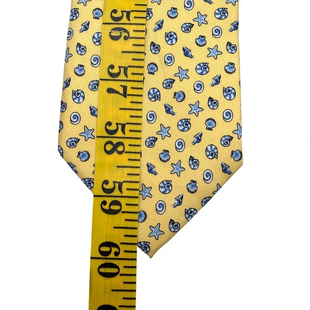 Pierre Cardin Mens Yellow Blue Coastal Seashell Starfish Dot Silk Tie 60